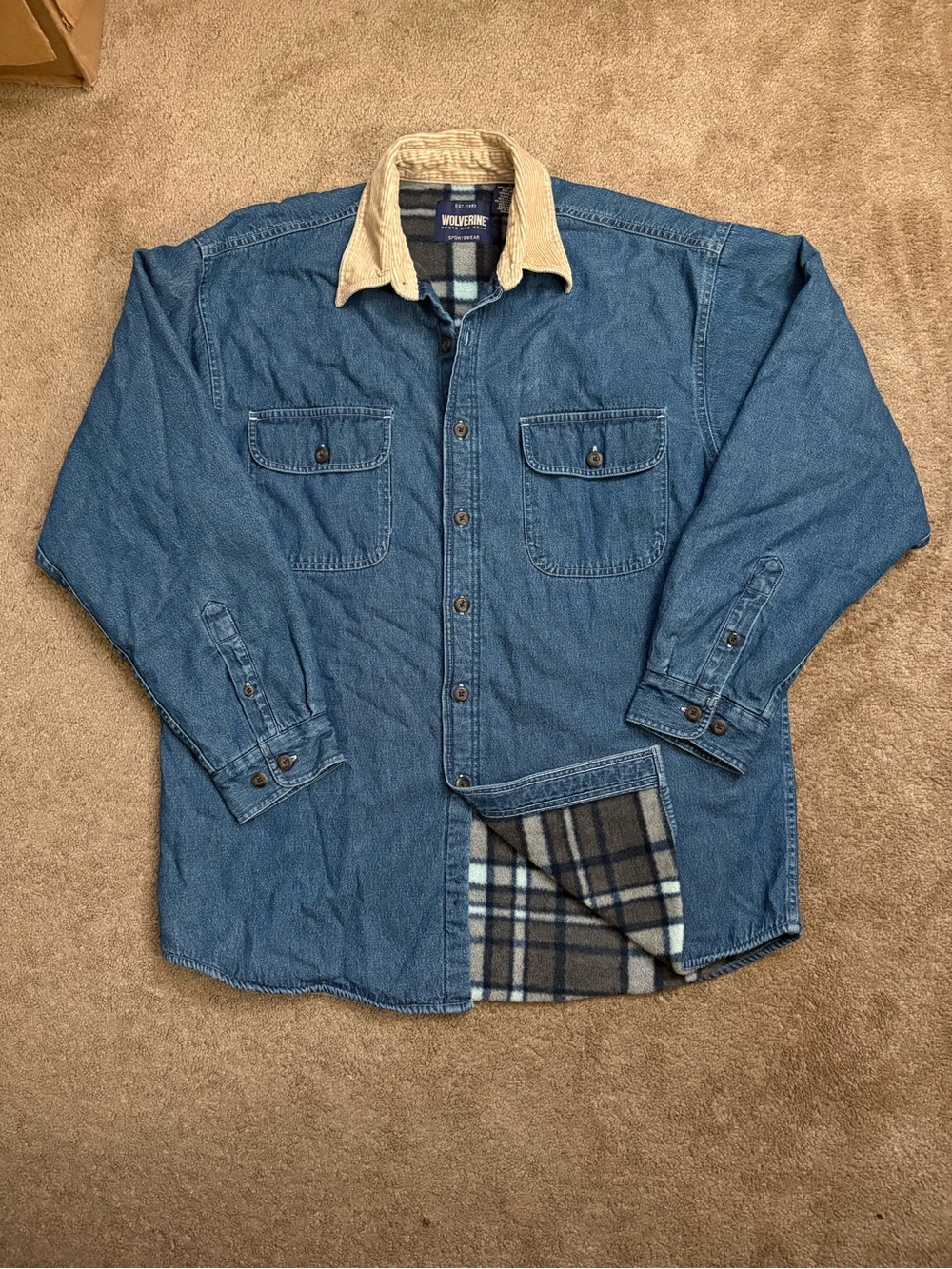 Vintage Wolverine Jacket Mens L Blue Denim Heavy Blanket Lined Chore Barn Work